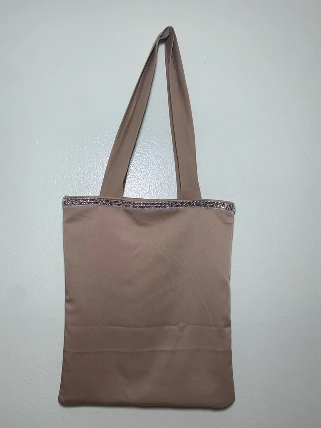 Beige Bedazzled Handmade Tote Bag