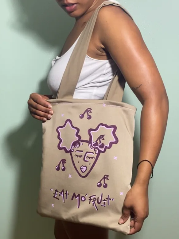 Eat Mo Fruit Beige Tote