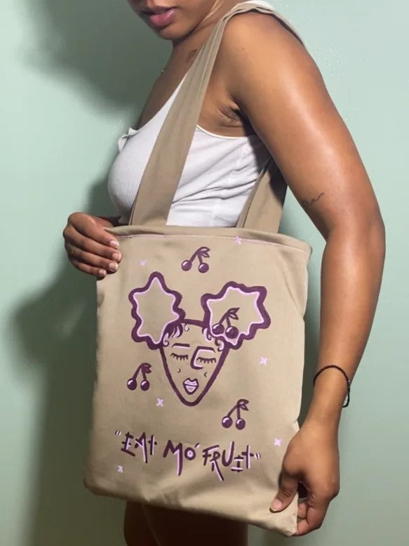 Eat Mo Fruit Beige Tote